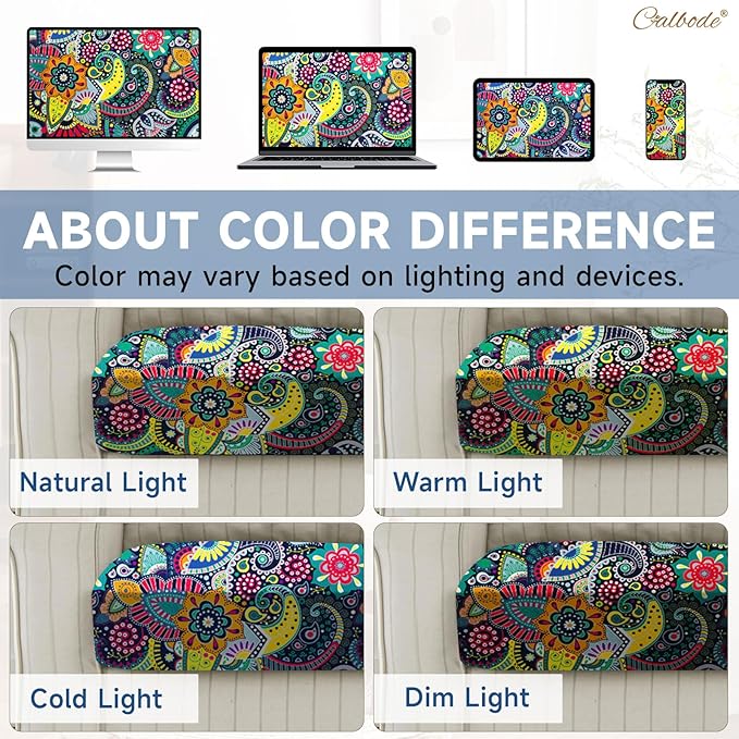 CALBODE 12Pcs Stretch Patio Cushion Cover, Boho Floral Couch & Sofa Slipcovers for Patio Furniture Cushions Washable Reusable Couch Covers Replacement for All Season, Breathable (Paisley, Cover Only)