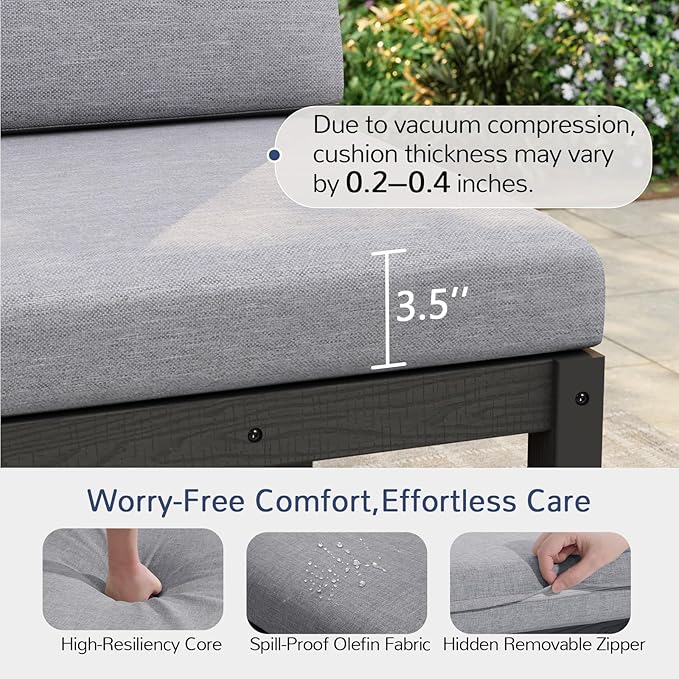 Stoog 6-Piece Patio Sectional Sofa Set, Modular Outdoor Furniture Set - All-Weather Waterproof HIPS Frame & Quick-Dry Olefin Cushions, Black