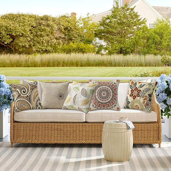 Outdoor Sunbrella Decorative Pillows Pack of 4, 18" x 18" Outdoor Pillow Set for Couch Bed Throw Patio Sofa, Allure Dusk
