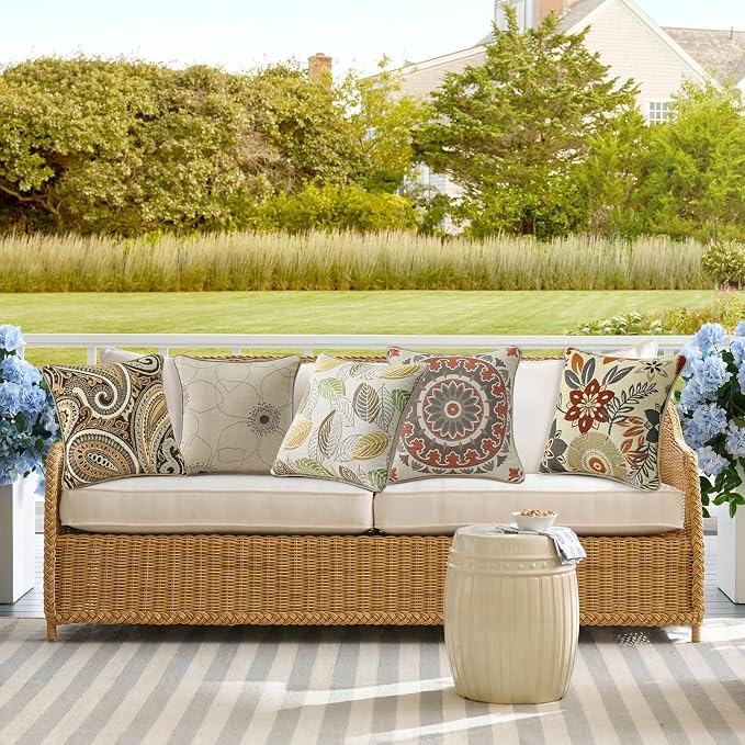 Outdoor Sunbrella Decorative Pillows Pack of 4, 18" x 18" Outdoor Pillow Set for Couch Bed Throw Patio Sofa, Airies Marble
