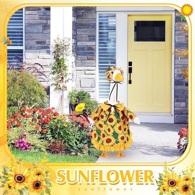 FuWeave Summer Sunflower Goose Outfit Lawn Porch Goose Clothes Costume 23" Geese Outdoor Patio Yard Lawn Art Decoration