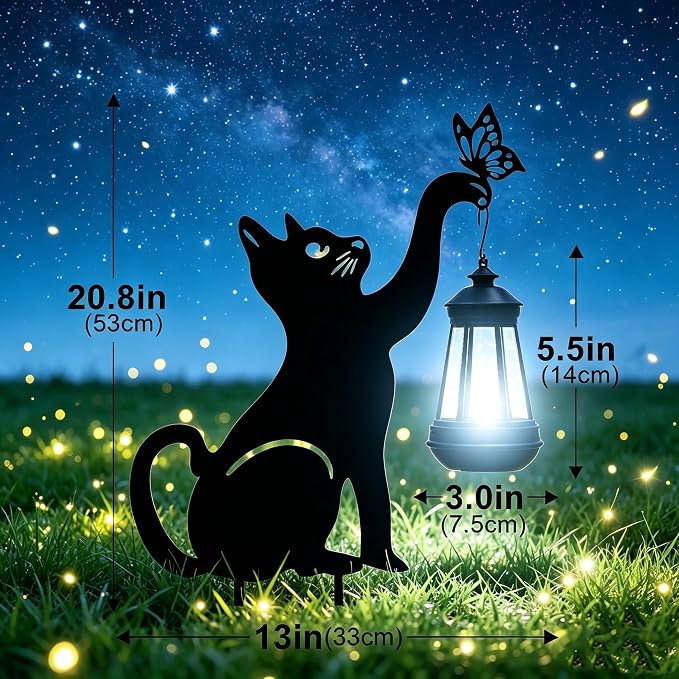 2 Pcs Black Cat Solar Lights Outdoor - Cat Lover Gifts for Mom Woman Grandma,Garden Decor with Butterfly Decorative Metal Stake Housewarming Ornament for Yard Pathway Lawn Patio