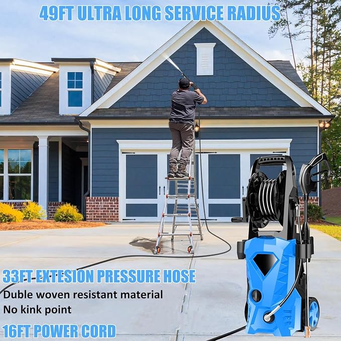 Electric Pressure Washer 5000 PSI 4.0 GPM High Power Washer with 4 Pressure Nozzle and Foam Cannon, powerwashers for Home, Car Washing, Fence Cleaning, Patio, Blue