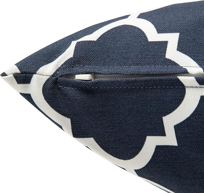 Outdoor Throw Pillows Water Resistant 18x18 inch,Decorative Throw Pillow with Insert Set of 2,Hidden Zipper Headrests for Patio Furniture Sofa Couch Chair (Blue Geometry)