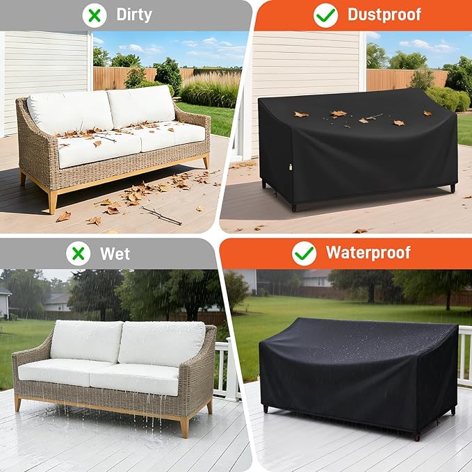 Arcedo Waterproof 2-Seater Loveseat Covers for Patio Furniture, Weatherproof Outdoor Chair Seat Couch Sofa Cover, 54" W x 37" D x 35" H, Black