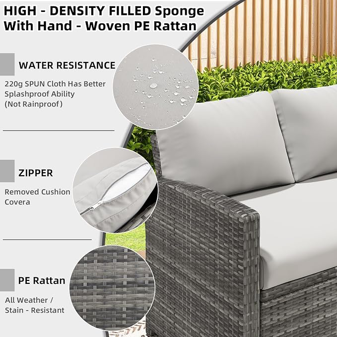 AECOJOY Outdoor Patio Furniture Set with Waterproof Cover, 7 Pieces Clearance Sectional Rattan Dining Table&Chairs, All Weather Wicker Conversation Sofa Couch, Light Grey Cushions&Grey Rattan
