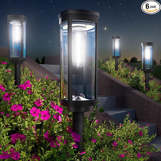 BITPOTT Bright Solar Lights Outdoor 6 Pack, Solar Pathway Lights Waterproof IP65, Auto On/Off Pathway Landscape Lighting, Long Lasting Outdoor Light for Walkway Path Garden Lawn Patio Decor Lighting