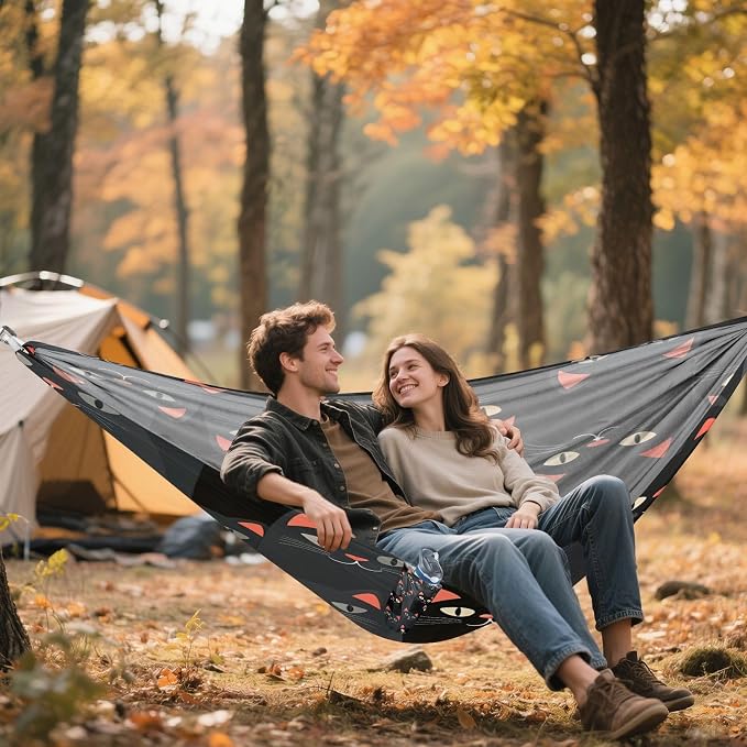 Black Cat Camping Hammock, Portable Lightweight Single Hammock with Tree Straps and Aluminum Carabiners, 114" x 54" Travel Hammock for Hiking Backpacking Beach