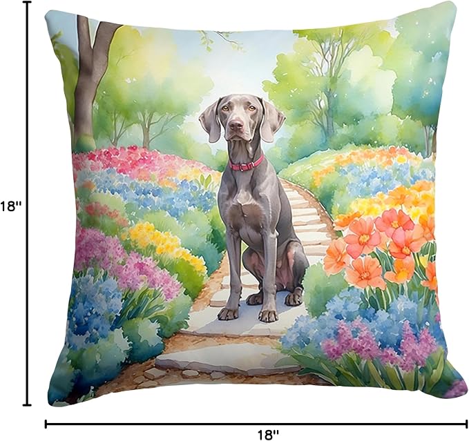 Caroline's Treasures Weimaraner Spring Path Throw Pillow Machine Washable, Indoor Outdoor Decorative Pillow for Couch, Bed or Patio, 18Hx18W