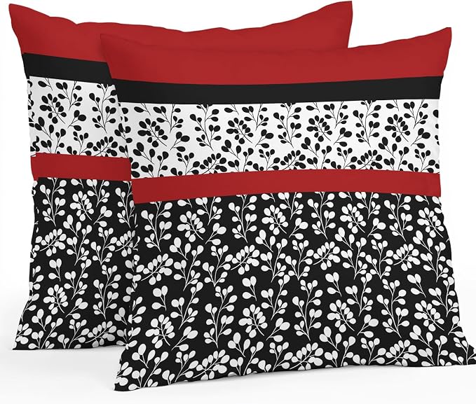 Black Red Outdoor Pillow Covers 20x20 Inch Throw Pillow Covers Set of 2 Waterproof Decorative Pillow Cases Garden Floral Stripe Aesthetic Flower Boho Cushion Covers for Patio Furniture Garden Couch