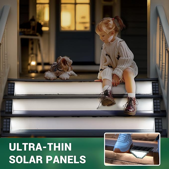PATIOWIN 6 Pack Solar Step Lights for Outside, 24 LEDs Solar Stair Lights Waterproof IP65, Solar Deck Lights Outdoor Decor for Garden, Porch, Pathway, Patio, Fence(Cold White)