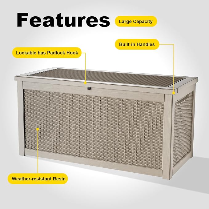 320 Gallon Outdoor Storage Box Waterproof - Outside Resin Deck Box, Lockable Storage Bin for Patio Furniture,Garden Tools,Cushions,Pool Accessories(Grey)