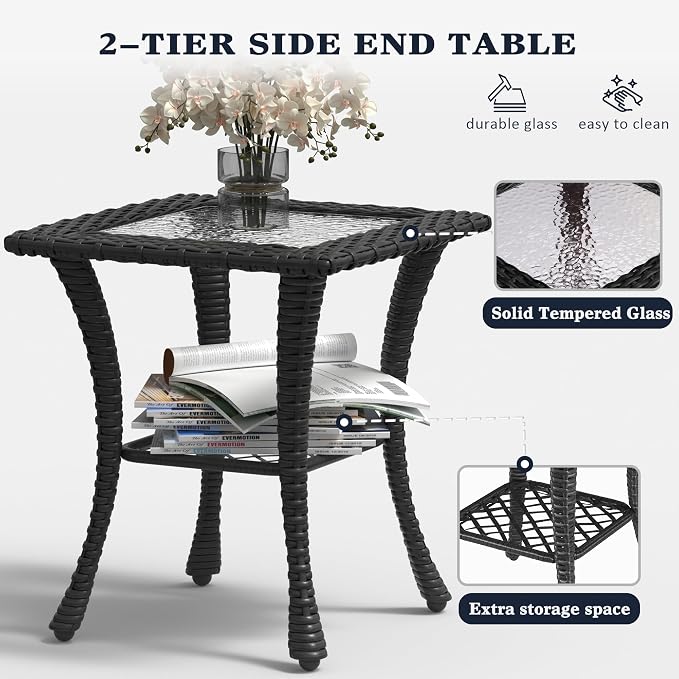 LayinSun 6 Pieces Outdoor Patio Furniture Set, Rattan Wicker Swivel Rocker Chairs Sets with Swivel Glider Chairs and Coffee Table