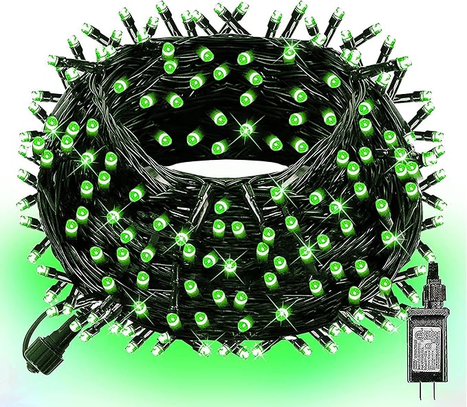 DAZZLE BRIGHT Christmas 300 LED String Lights, 100FT Connectable String Lights with 8 Lighting Modes, Xmas Vintage Decorations for Indoor Outdoor Party Supplies Yard Garden Decor (Green)
