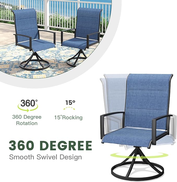 Outdoor Dining Set for 8, 63" Outdoor Dining Table with Umbrella Hole and Padded Textilene Patio Swivel Chairs, 9 Pieces Patio Table and Chairs Set for Garden Backyard, Dark Blue and Black