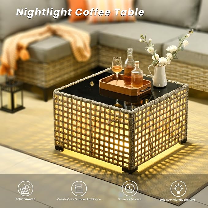 Outdoor Patio Furniture Sets,5 PCS Patio Conversation Set Outside Rattan Sectional Sofa with Coffee Table Fit Backyard Porch Garden Poolside Balcony