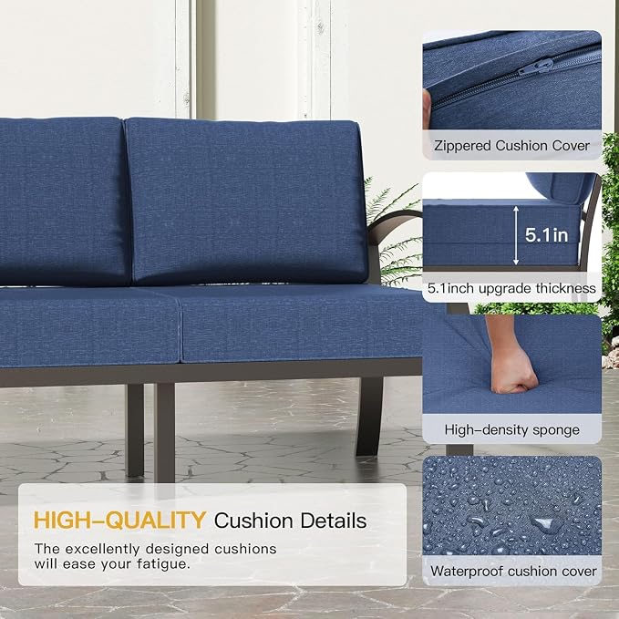 Aluminum Patio Furniture Set,7 Seats Outdoor Sectional with 2 Round Coffee Tables,Patio Conversation Sets w/5.1" Upgraded Thick Cushions for Backyard, Garden and Poolside,Navy