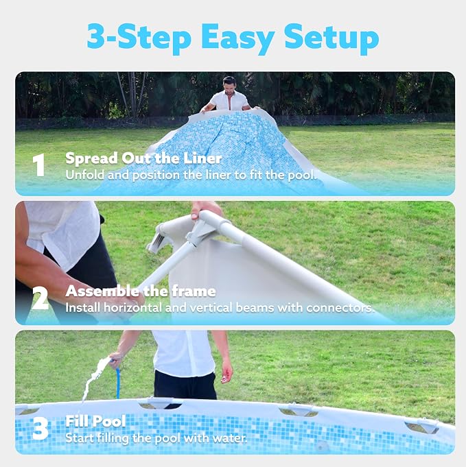 SLOOSH Round Above Ground Pool - 10ft x 30inch Outdoor Round Frame Above Ground Swimming Pool Set Kiddie Pool for Kids Adults with Filter Pump