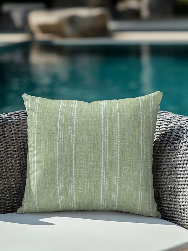 Vandarllin Waterproof Outdoor Pillow 1 Pack Olive Green Linen Stripes Decorative Throw Pillows Cover & Insert 18x18 Inch Pillowcase Parallel Vertical Lines Pillows for Couch Sofa Bed Patio Furniture