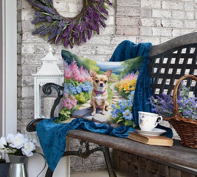 Caroline's Treasures Chihuahua Spring Path Throw Pillow Machine Washable, Indoor Outdoor Decorative Pillow for Couch, Bed or Patio, 18Hx18W