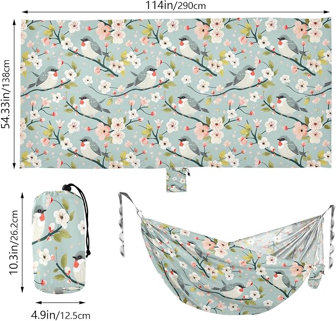 Camping Hammock Outdoor Hammocks for Outside Cute Birds A Branch Beach Trees Portable Lightweight with Pockets Tree Straps Indoor