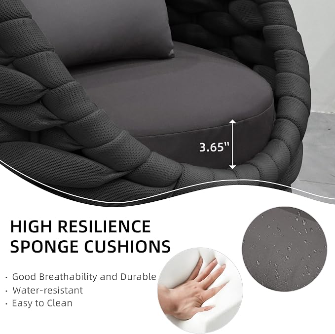 TWT Outdoor Patio Furniture Set-5 Pieces Aluminum Sectional Sofa, Metal Patio Conversation Set with Loveseat & Armchair, Textile Rope and Coffee Table, Dark Grey