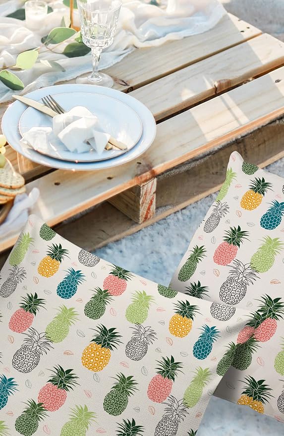 Outdoor Waterproof Pillow Covers for Patio Summer Pineapple Decorative Throw Pillow Cover Watercolor Pineapple Fruit Pillowcases Set of 2 Cushion Case for Sofa Couch Chair Home Decor 16 x 16 Inches