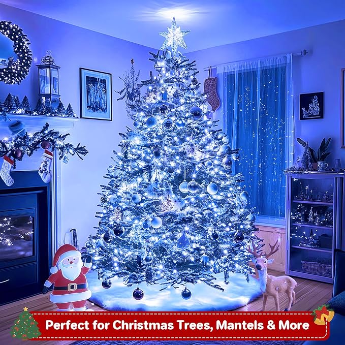 264FT 800 LED Christmas Lights with Timer, Twinkle Fairy Lights String with 8 Flashing Modes String Lights for Indoor Bedroom Outdoor Christmas Trees Garland Wreath Holiday Decorations, Blue