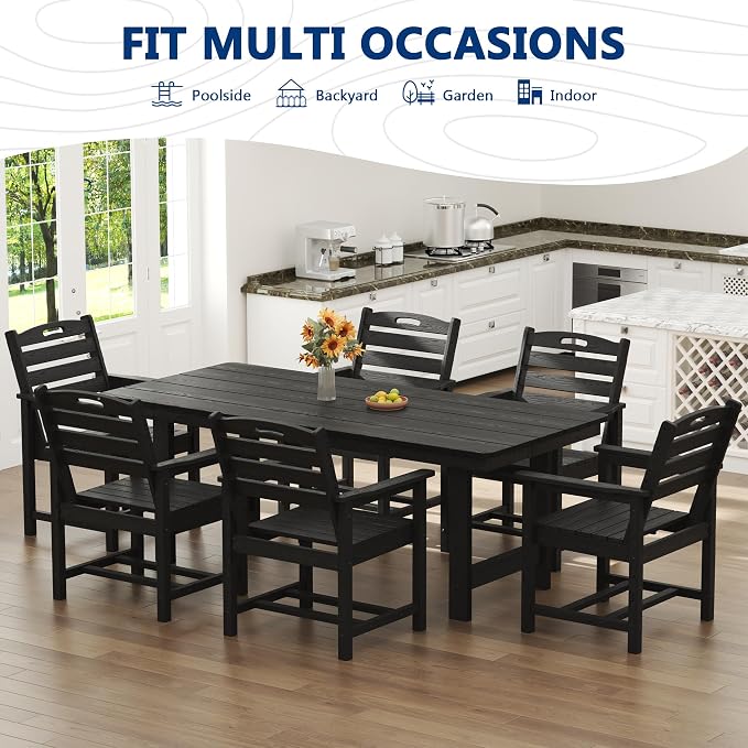 PIZZELLO 5-Piece Outdoor Dining Set - HDPE Patio Dining Set for 4 - Outdoor Table and Chairs - All Weather Rectangular Patio Table Sets w/Umbrella Hole (66" Large Table and 20" Wide Chairs)