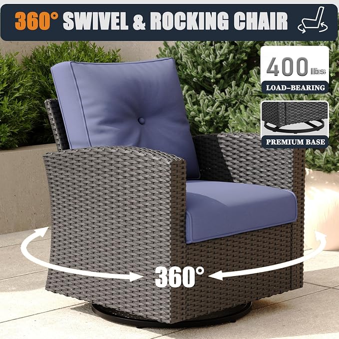 Patio Furniture Set with Fire Pit Table, 13 Pieces Outdoor All-Weather Wicker Conversation Sectional Chair Sofa Set with 4 Swivel Chairs