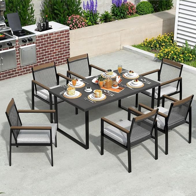 Patio Dining Chair Sets, Outdoor Metal Dining Furniture Set, 2PCS Patio Chairs with Cushions for Backyard, Deck (Black/Brown)