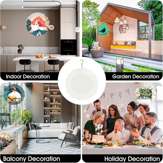 CHONOVO 5 Pack 8 Inch Sublimation Wind Spinner Blank | Double-Sided Sublimation, 3D Aluminum Metal, Easy Heat Transfer, Includes Hooks for Hanging Yard, Garden & Porch Decoration