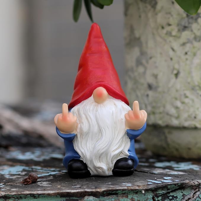 Middle Finger Gnome Mini 5.1in,Double Bird Gnome - Naughty Funny Outdoor Decoration for Yard Patio Lawn Ornament and Home Decor,Fairy Garden