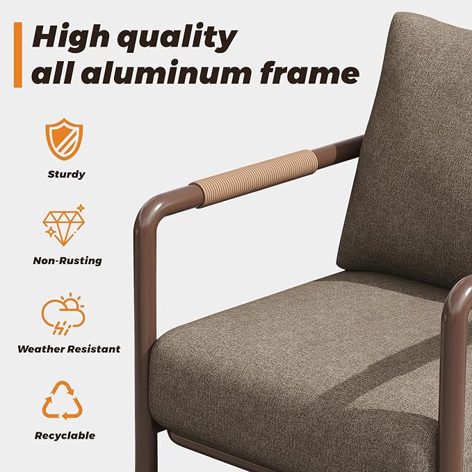 Outdoor Aluminum Patio Furniture Set with with 6.5" Thick Cushions,6-Piece Outdoor Sectional Conversation Set with Coffee Tables,All-Weather Patio Set for Backyard & Deck，Brown