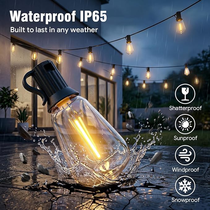 Outdoor String Lights 100FT, APP & Remote Control Dimmable Patio Lights, Plug in LED String Lights with Timer, Waterproof Backyard Pergola Garden Party Decor