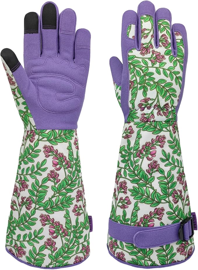 Thornproof Gardening Gloves,Garden Glove for Rose Picking,Gifts | Durable Canvas with Cute Floral Pattern,Synthetic Leather,Touchscreen,Gardening Gifts for Men&Women,Digging,Weeding,Pruning