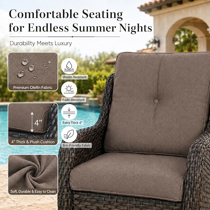 HUMMUH Outdoor Swivel Rocker Wicker Patio Chairs Set of 2, Rattan Rocking Chair Furniture Set(Brown,Grey)