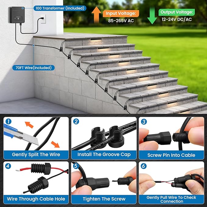8 Inch Retaining Wall Lights, 5W LED Hardscape Lighting with Sensor Transformer, 12-24V AC/DC 2700K Low Voltage LED Landscape Lighting Kit, IP68 Waterproof Outdoor Step Lights (8 Pack)