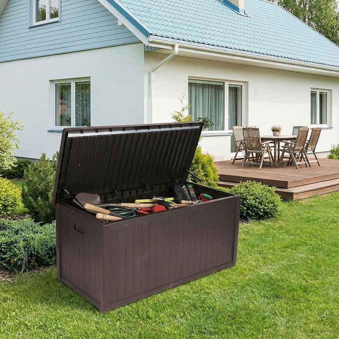 Large Outside Storage Box Container Lockable Deck Patio Box Waterproof for Furniture Outdoor Cushions Garden Pool Tools