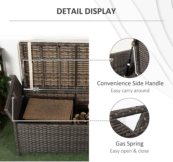 Outdoor Rattan Wicker Storage Bench with Cushion, Patio Storage Deck Box for Outdoor Furniture Cushions, Garden Tools (Red)