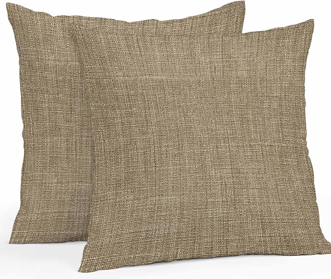 Vandarllin Outdoor Throw Pillows Covers 26x26 inch Set of 2 Waterproof Brown Linen Decorative Zippered Cushion Covers for Patio Furniture, Farmhouse Pure Color Lumbar Pillowcases