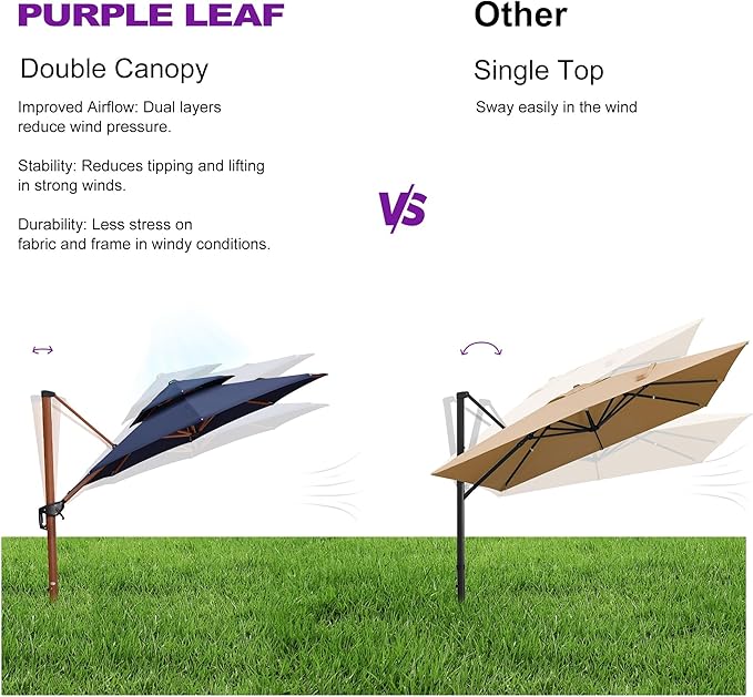 PURPLE LEAF Navy Blue 10ft Patio Umbrella with Base, Windproof and UV Resistant