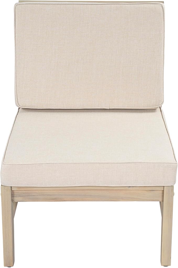 Christopher Knight Home Lila Acacia Wood Outdoor Patio Furniture Set for 6, Patio Conversation Set with 4-Seater Sofa + 2 Club Chairs and Coffee Table, Patio Sofa Set with Cushions, Light White+Sand