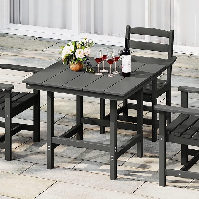 WestinTrends Ashore Outdoor HDPE 36" Square Patio Dining Table with Umbrella Hole, Gray