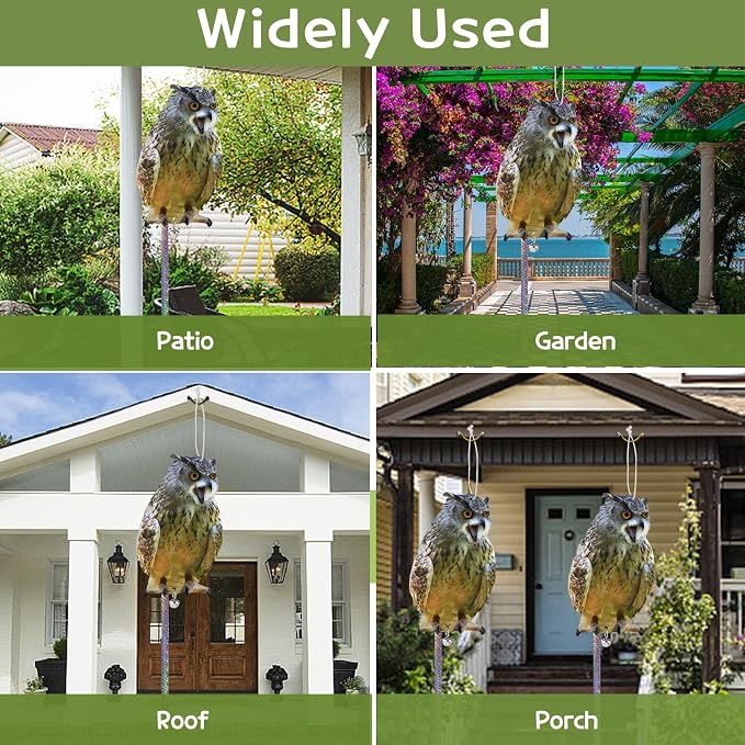 Plastic Owl to Scare Woodpecker from House, 2Pcs Flat Fake Owl to Keep Pigeons Away from Porch, Garden Owls to Scare Pigeon Squirrels, Hanging Owls with Reflective Tape for Balcony Yard Patio Windows