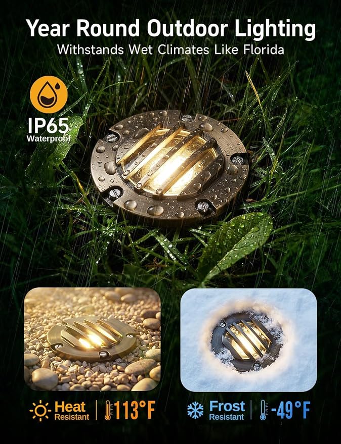 Brass Well Light - LED 12V Ip65 In-Ground Outdoor Landscape Lighting, Replaceable Bulb Waterproof Low Voltage Fixture, Antique Bronze for Garden Tree Pathway Without MR16 Bulb