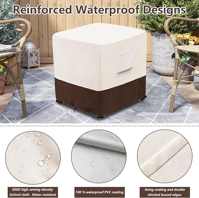 Bitubi Waterproof Patio Ottoman Cover, Heavy Duty Square Outdoor Side Table Furniture Covers Size 22L x 22W x 18H inch (Brown)