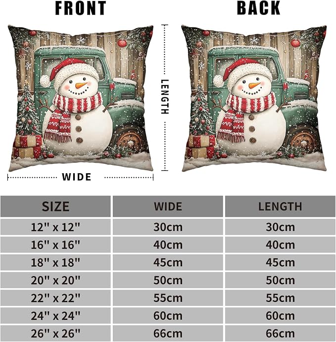 Christmas Snowman Pillow Covers 16x16 Set of 2 Green Xmas Truck Throw Pillow Covers Wooden Pattern Background Pillowcase Winter Holiday Cushion Case for Living Room Sofa Couch