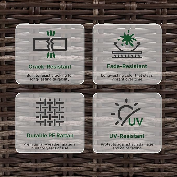 Wicker Patio Conversation Set, Outdoor Patio Furniture Set with Deep Seating, Wide Armrests & Thick Cushions, All-Weather Outdoor Furniture Set for Patio, Porch, Deck & Backyard