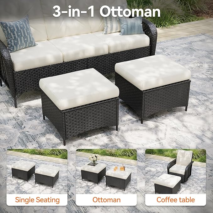 Aoxun Luxury 7-Piece Patio Furniture Set, 360° Swivel Chairs, Wicker Rattan Sofa with Thick Cushion, Outdoor Conversation Set for Backyard, Poolside & Garden, Black/Beige